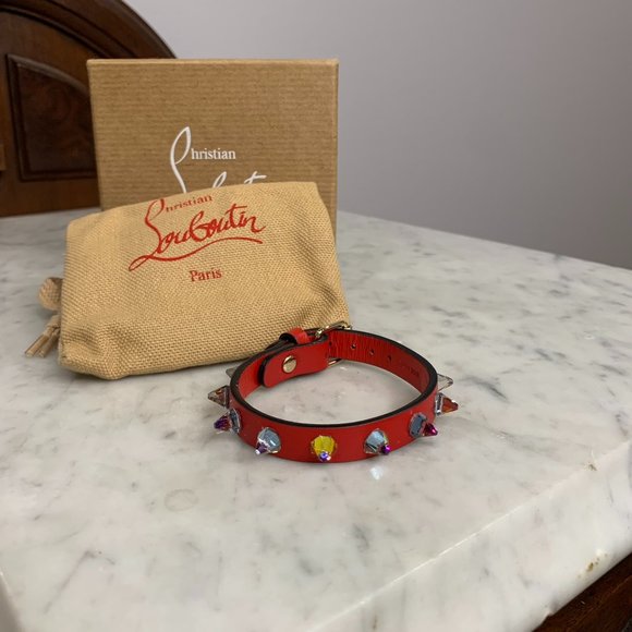 Christian Louboutin Jewelry Christian Louboutin Loubilink Crystal Volcano Spike Red Leather